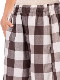 WOMEN'S ELASTIC WAIST FRONT POCKETS PLAID WIDE LEG PANTS