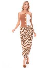 WOMEN'S SLEEVELESS BUTTON DETAILED COLORBLOCK RIBBED TUBE TOP