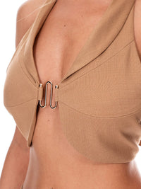 WOMEN'S SLEEVELESS OPEN BACK FRONT CLOSURE CROP TOP