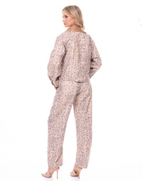 WOMEN'S BUTTON CLOSURE POCKETS ANIMAL PRINT DENIM PANTS