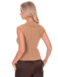 WOMEN'S SLEEVELESS V-NECK DETAILED RIBBED TOP