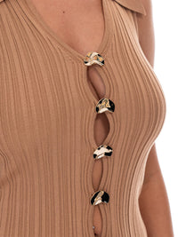 WOMEN'S SLEEVELESS V-NECK DETAILED RIBBED TOP