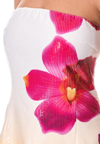 WOMEN'S SLEEVELESS FLORAL PRINT SEQUINS BODYCON MINI DRESS
