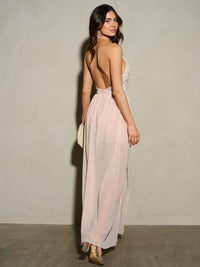 WOMEN'S SLEEVELESS V-NECK DETAILED MAXI DRESS