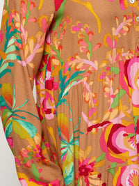 WOMEN'S LONG SLEEVE BUTTON UP TUNIC FLORAL MINI DRESS