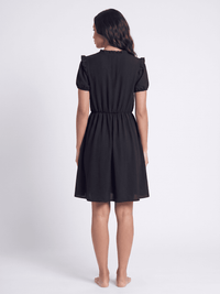 WOMEN'S SHORT SLEEVE V-NECK ELASTIC WAIST FRONT POCKETS MINI DRESS