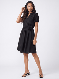 WOMEN'S SHORT SLEEVE V-NECK ELASTIC WAIST FRONT POCKETS MINI DRESS