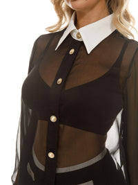 WOMEN'S LONG SLEEVE BLOUSE & ELASTIC WAIST SHORTS COLORBLOCK 2PC. SET