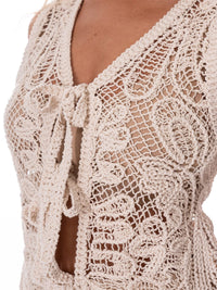 WOMEN'S SLEEVELESS FRONT TIE EMBROIDERY DETAILED BLOUSE