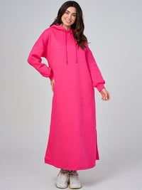 WOMEN'S LONG SLEEVE FRONT POCKETS HOODED MAXI DRESS