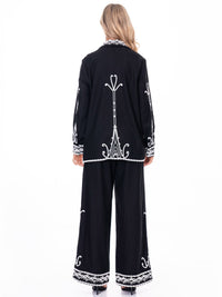 WOMEN'S LONG SLEEVE BUTTON UP EMBROIDERY LINEN TOP