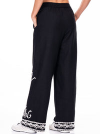 WOMEN'S ELASTIC WAIST FRONT POCKETS EMBROIDERY LINEN PANTS