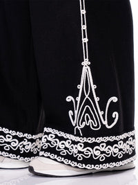 WOMEN'S ELASTIC WAIST FRONT POCKETS EMBROIDERY LINEN PANTS