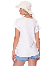 WOMEN'S SHORT SLEEVE FRONT CROCHET POCKET T-SHIRT