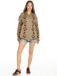 WOMEN'S LONG SLEEVE BUTTON UP EMBROIDERY FLORAL BLOUSE