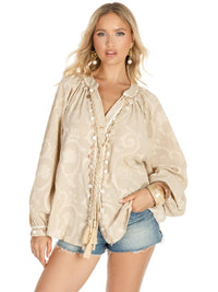 WOMEN'S LONG SLEEVE BUTTON UP DETAILED BLOUSE