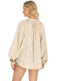 WOMEN'S LONG SLEEVE BUTTON UP DETAILED BLOUSE