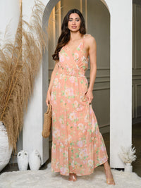 WOMEN'S SLEEVELESS SURPLICE FLORAL MAXI DRESS