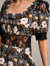 WOMEN'S SHORT SLEEVE SQUARE NECK FLORAL OPEN BACK MINI DRESS