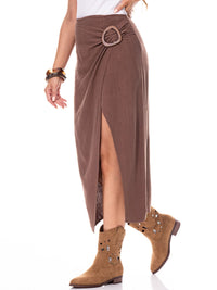 WOMEN'S SIDE SLIT WRAP LINEN MIDI SKIRT