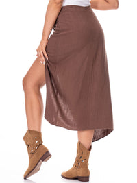 WOMEN'S SIDE SLIT WRAP LINEN MIDI SKIRT