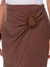 WOMEN'S SIDE SLIT WRAP LINEN MIDI SKIRT