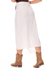 WOMEN'S SIDE SLIT WRAP LINEN MIDI SKIRT