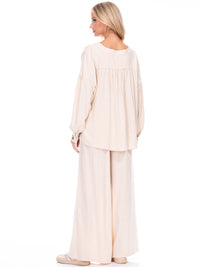 WOMEN'S LONG SLEEVE BLOUSE & ELASTIC WAIST EMBROIDERY 2PC. SET
