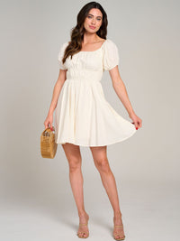 WOMEN'S SHORT SLEEVE ELASTIC WAIST MINI DRESS