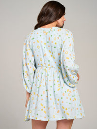 WOMEN'S LONG SLEEVE POCKETS PRINTED TUNIC MINI DRESS