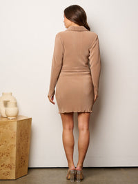 WOMEN'S LONG SLEEVE BUTTON UP PLEATED MINI DRESS