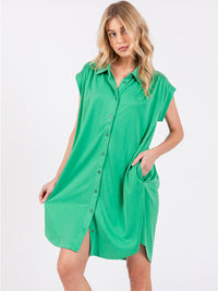 WOMEN'S SLEEVELESS BUTTON UP FRONT POCKETS TUNIC MINI DRESS