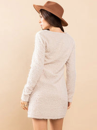 WOMEN'S LONG SLEEVE BODYCON FUZZY MINI DRESS