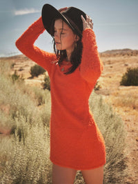 WOMEN'S LONG SLEEVE BODYCON FUZZY MINI DRESS