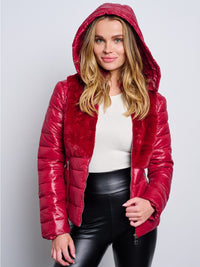 WOMEN'S LONG SLEEVE ZIP UP REMOVABLE HOODIE PUFFER JACKET