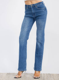 WOMEN'S BUTTON CLOSURE STRETCH WASHED DENIM WIDE LEG PANTS