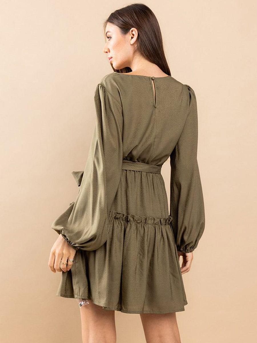 Double Tiered Ruffle Hem Long Sleeve Loose Mini Dress