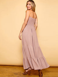 WOMEN'S SLEEVELESS SMOCK TIERED MAXI DRESS