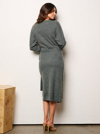 WOMEN'S LONG SLEEVE WRAP MIDI DRESS