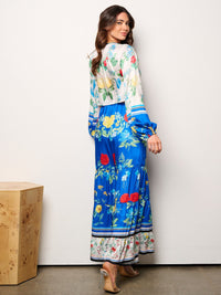 WOMEN'S LONG SLEEVE CROP TOP & ELASTIC WAIST TIERED PANTS FLORAL 2PC. SET