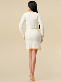WOMEN'S LONG SLEEVES FRONT POCKETS CABLE KNIT MINI DRESS
