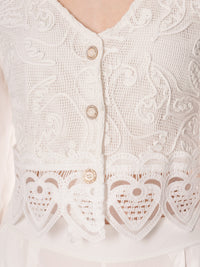 ********WOMEN'S LONG SLEEVE BUTTON UP BLOUSE & ELASTIC WAIST WIDE LEG PANTS CROCHET DETAILED 2PC. SET