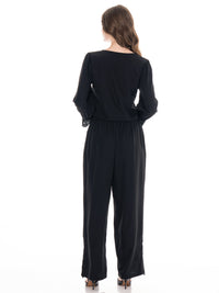 ********WOMEN'S LONG SLEEVE BUTTON UP BLOUSE & ELASTIC WAIST WIDE LEG PANTS CROCHET DETAILED 2PC. SET