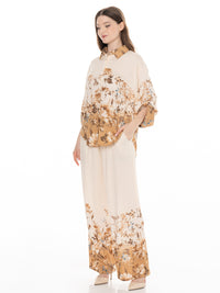 *****PLUS SIZE 3/4 SLEEVE BUTTON UP BLOUSE & ELASTIC WAIST WIDE LEG PANTS FLORAL 2PC. SET