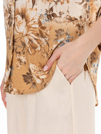 *****PLUS SIZE 3/4 SLEEVE BUTTON UP BLOUSE & ELASTIC WAIST WIDE LEG PANTS FLORAL 2PC. SET