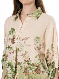 WOMEN'S 3/4 SLEEVE BUTTON UP BLOUSE & ELASTIC WAIST WIDE LEG PANTS FLORAL 2PC. SET
