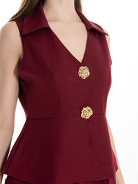 WOMEN'S SLEEVELESS BUTTON UP BLOUSE & BUTTON CLOSURE WIDE LEG PANTS 2PC. SET
