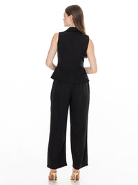WOMEN'S SLEEVELESS BUTTON UP BLOUSE & BUTTON CLOSURE WIDE LEG PANTS 2PC. SET