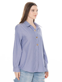 WOMEN'S LONG SLEEVE BUTTON UP STRIPES SHIRT