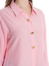 WOMEN'S LONG SLEEVE BUTTON UP STRIPES SHIRT